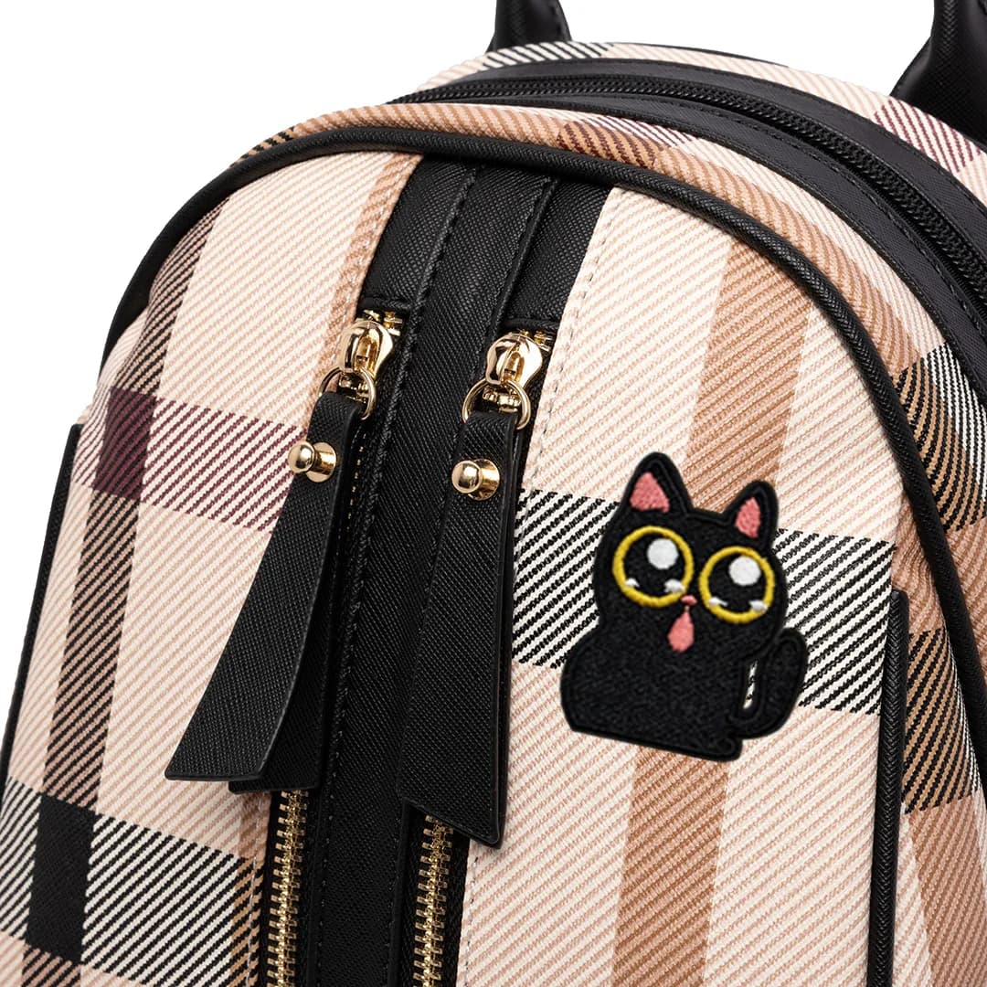 CANDY BACKPACK - CHECKER BZ, BEIGE (SPECIAL EDITION, CAT BADGE) — image 11