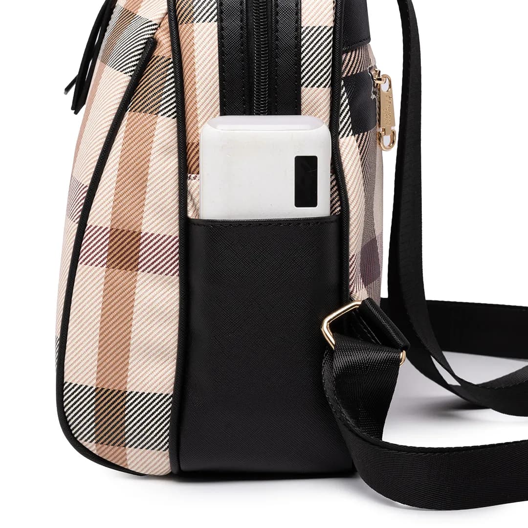 CANDY BACKPACK - CHECKER BZ, BEIGE (SPECIAL EDITION, CAT BADGE) — image 13