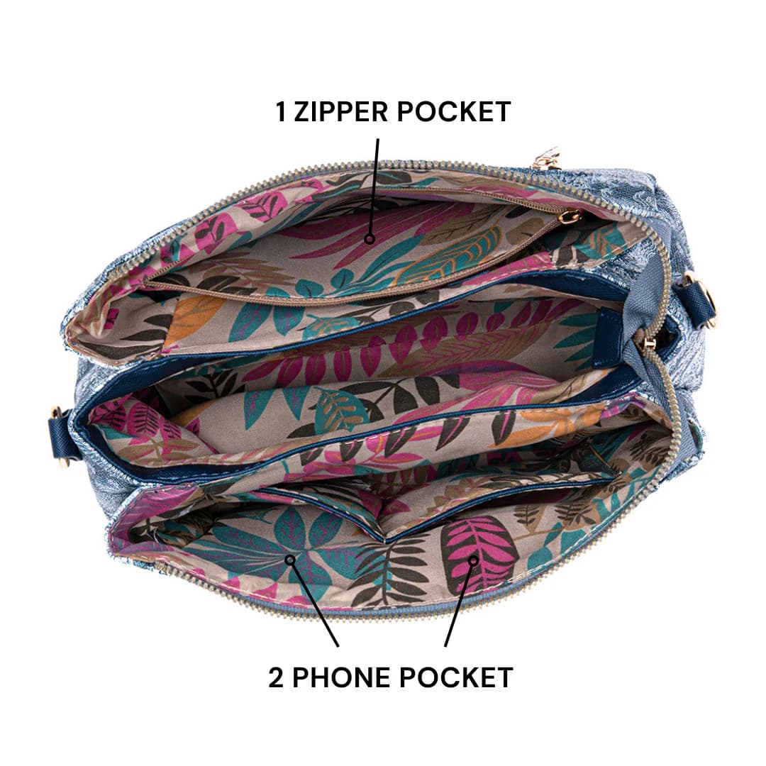 MIMI SLING BAG - FLORAL JEANS CA, NAVY BLUE — image 3