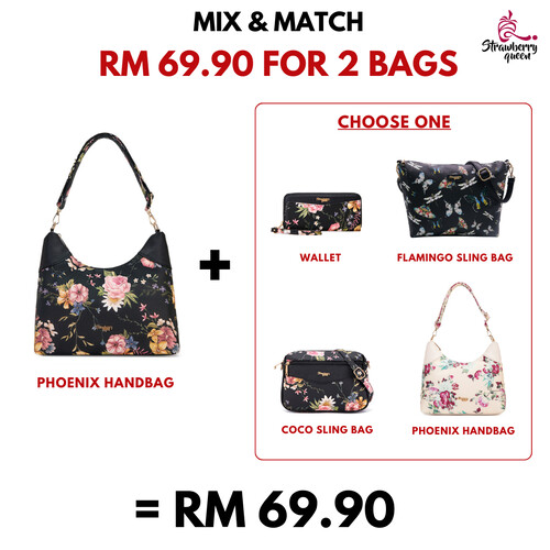 PHOENIX HANDBAG - FLORAL BP, BLACK
