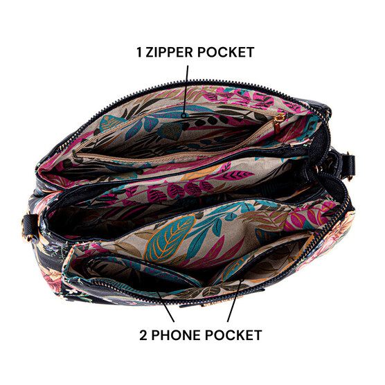 MIMI SLING BAG - FLORAL BP, BLACK