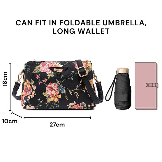 MIMI SLING BAG - FLORAL BP, BLACK