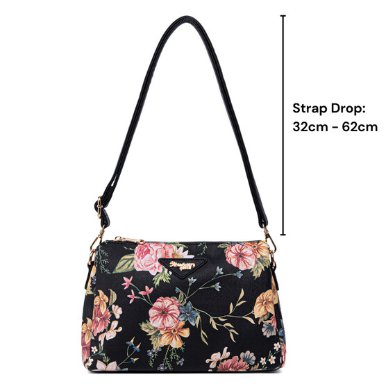 MIMI SLING BAG - FLORAL BP, BLACK