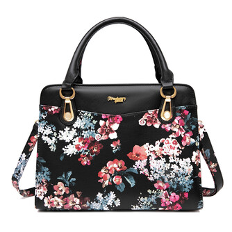 V HANDBAG - FLORAL E, BLACK