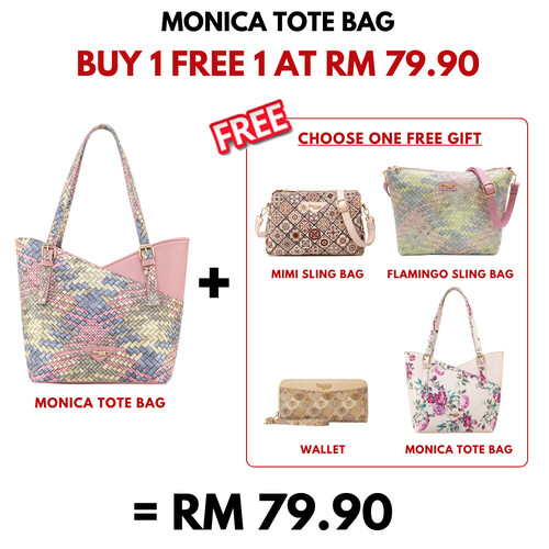 MONICA TOTE BAG - RATTAN AG, PASTEL PINK (BUY 1 FREE 1)
