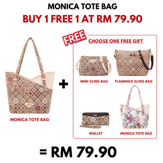 MONICA TOTE BAG - BATIK BD, BEIGE (BUY 1 FREE 1)