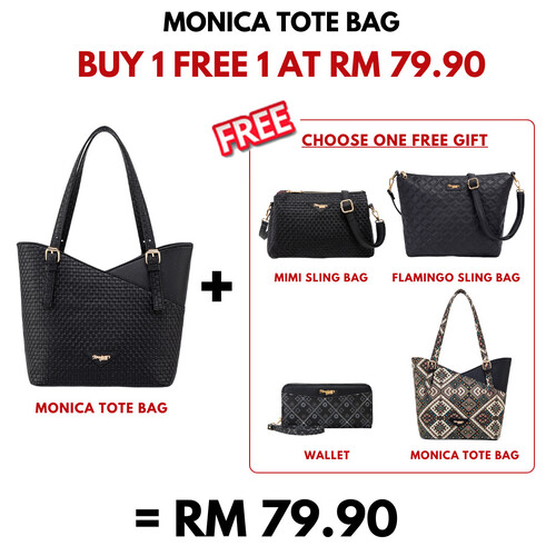 MONICA TOTE BAG - WOVEN CC, BLACK (BUY 1 FREE 1)