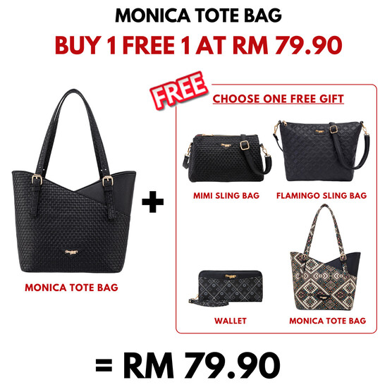 MONICA TOTE BAG - WOVEN CC, BLACK (BUY 1 FREE 1)