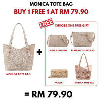 MONICA TOTE BAG - FLORAL CD, LATTE (BUY 1 FREE 1)