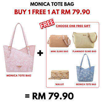 [PRE ORDER] MONICA TOTE BAG - FLORAL CE, SOFT PASTEL PINK (BUY 1 FREE 1)