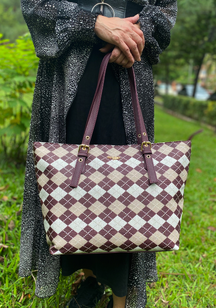 FAFA TOTE - CHECKER BM, MAROON - Strawberry Queen